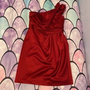 Red Asymmetrical Ruched Cocktail Dress w/wrap